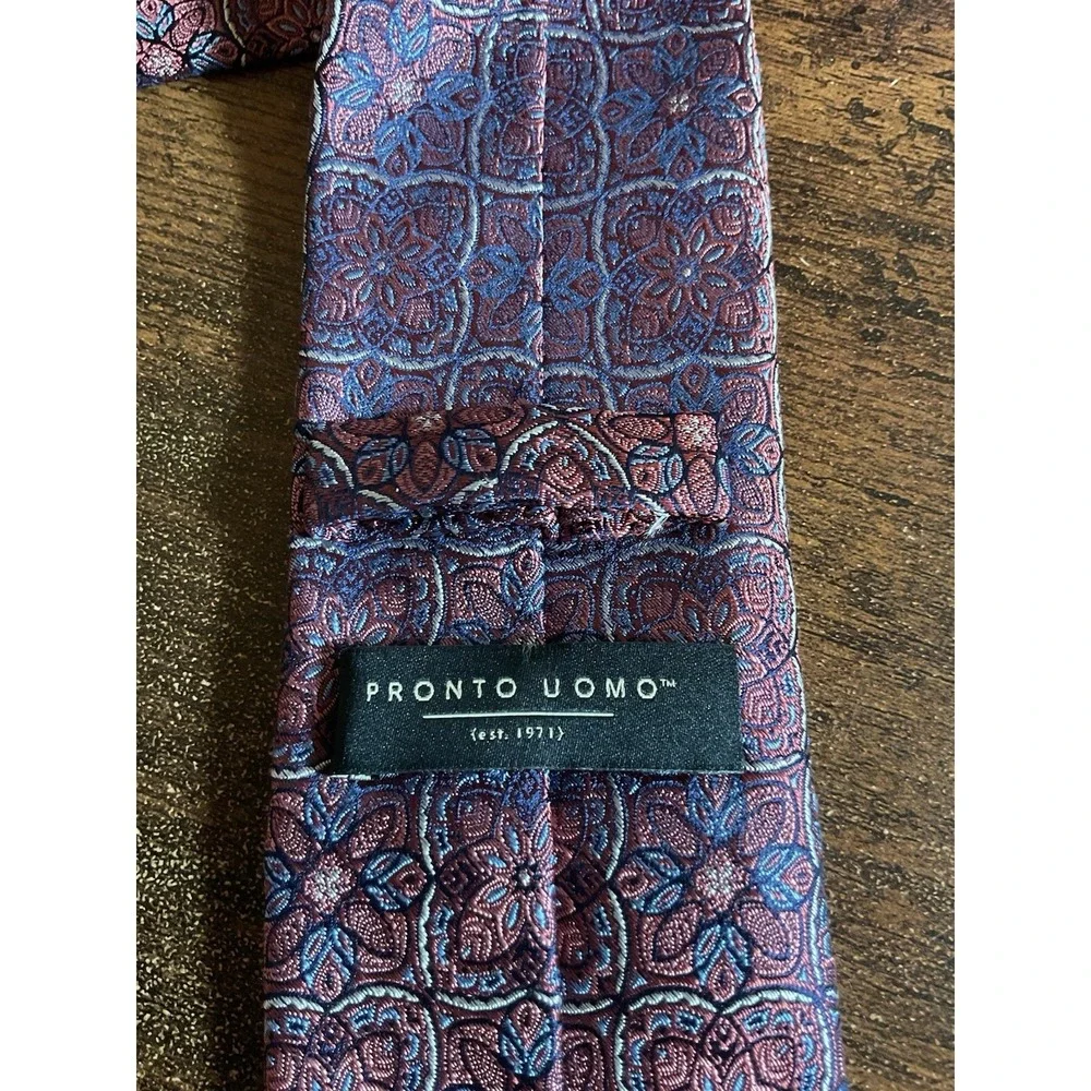 Men's Pronto Uomo Pink Floeral‎ Necktie 100% Silk